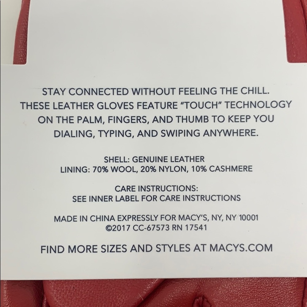 Red Leather Cashmere Leather Smart Touch Gloves - Picture 3 of 4